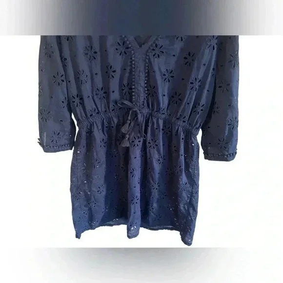J.Crew V-Neck Beach Tunic Cover-up, Eyelet, Navy